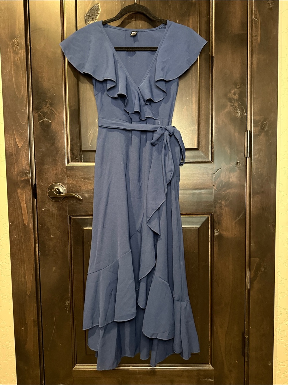 SHEIN Navy Blue Ruffle Wrap High-Low Dress
